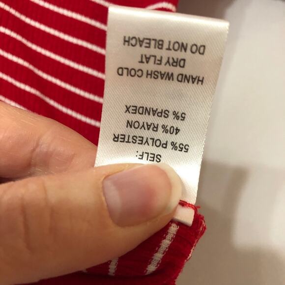 Lulus Red White Striped Cropped Short Sleeve Tee Womens XS Ruched Girly Ruffled - Picture 6 of 7